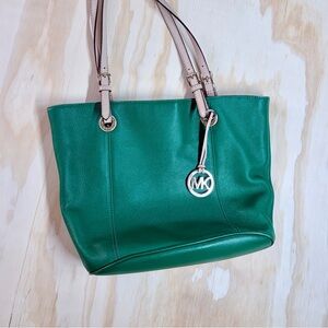 MICHAEL Michael Kors Jet Set Emerald Green Pebbled Leather Tote